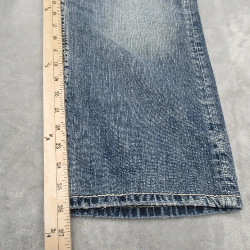 Silver Baggy Jeans Mens 34x26 Gordie Relaxed Faux Selvedge Fade Whisker Wide Leg